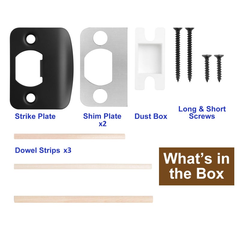 MOSECYOU Standard Door Strike Plate with Shim, Door Lock Latch Restorer Spacer, Universal Residential Security Striker, Fix Door Wont Latch Close (Black) - Image 3
